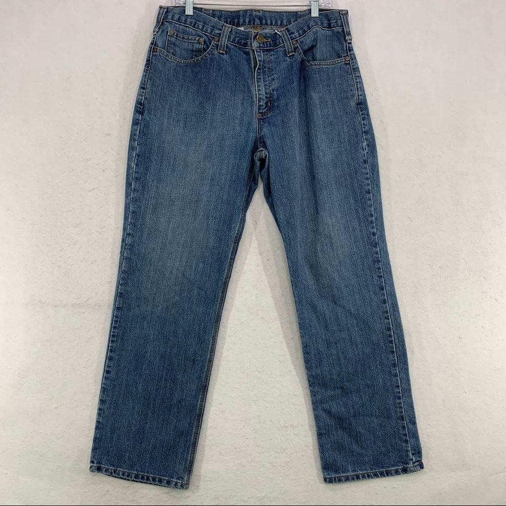 Carhartt Jeans Relaxed Fit Blue Denim Straight Leg Medium Wash Mens Size 34 X 30